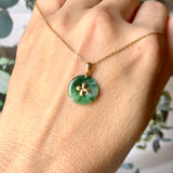 A-Grade Floral Green Jadeite Donut Pendant (Lilac Flower) No.172149