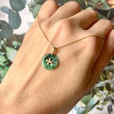 A-Grade Floral Green Jadeite Donut Pendant (Lilac Flower) No.172149