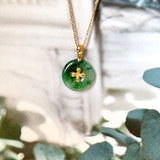 A-Grade Floral Green Jadeite Donut Pendant (Lilac Flower) No.172149