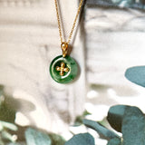 A-Grade Floral Green Jadeite Donut Pendant (Lilac Flower) No.172149