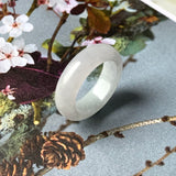 17.1mm A-Grade Natural Chiffon White Jadeite Abacus Ring Band No.162345