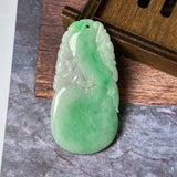 A-Grade Natural Moss On Snow Jadeite Peach, Bat & Melon Pendant No.171069