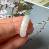 17.1mm A-Grade Natural Chiffon White Jadeite Abacus Ring Band No.162345