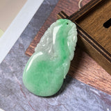 A-Grade Natural Moss On Snow Jadeite Peach, Bat & Melon Pendant No.171069