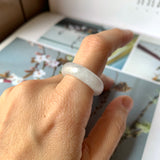 17.1mm A-Grade Natural Chiffon White Jadeite Abacus Ring Band No.162345