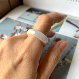 17.1mm A-Grade Natural Chiffon White Jadeite Abacus Ring Band No.162345