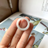 17.1mm A-Grade Natural Chiffon White Jadeite Abacus Ring Band No.162345