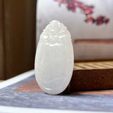 A-Grade Natural White Jadeite Bat Medalion Pendant No.220254