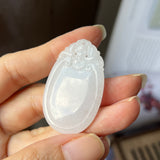 A-Grade Natural White Jadeite Bat Medalion Pendant No.220254