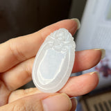 A-Grade Natural White Jadeite Bat Medalion Pendant No.220254