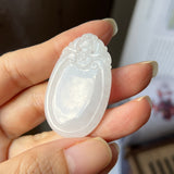 A-Grade Natural White Jadeite Bat Medalion Pendant No.220254