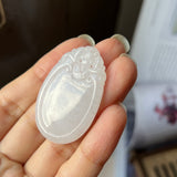 A-Grade Natural White Jadeite Bat Medalion Pendant No.220254