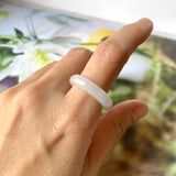 18.1mm A-Grade Natural Chiffon White Jadeite Abacus Ring Band No.162346