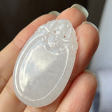 A-Grade Natural White Jadeite Bat Medalion Pendant No.220254