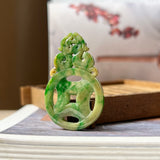 A-Grade Natural Yellowish Green Jadeite Dragon & Money Pendant No.220142