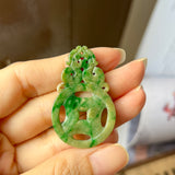 A-Grade Natural Yellowish Green Jadeite Dragon & Money Pendant No.220142