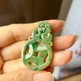 A-Grade Natural Yellowish Green Jadeite Dragon & Money Pendant No.220142