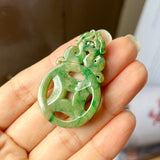 A-Grade Natural Yellowish Green Jadeite Dragon & Money Pendant No.220142