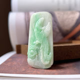 A-Grade Natural Moss On Snow Jadeite Phoenix & Peony Pendant No.170932