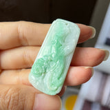 A-Grade Natural Moss On Snow Jadeite Phoenix & Peony Pendant No.170932