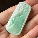 A-Grade Natural Moss On Snow Jadeite Phoenix & Peony Pendant No.170932