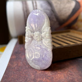 A-Grade Natural Lavender Jadeite Bat Money & Ruyi Pendant No.170916