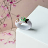 15.1mm A-Grade Natural Lavender Jadeite Joseon Ring (Moss On Snow Sakura Flower) No.162662