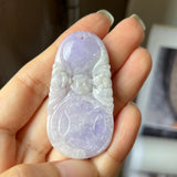 A-Grade Natural Lavender Jadeite Bat Money & Ruyi Pendant No.170916