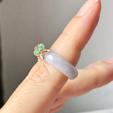 15.1mm A-Grade Natural Lavender Jadeite Joseon Ring (Moss On Snow Sakura Flower) No.162662