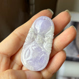 A-Grade Natural Lavender Jadeite Bat Money & Ruyi Pendant No.170916