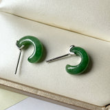 A-Grade Natural Imperial Green Jadeite Cloop Earring Studs No.180879