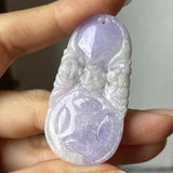 A-Grade Natural Lavender Jadeite Bat Money & Ruyi Pendant No.170916