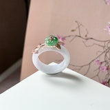 15mm A-Grade Natural Lavender Jadeite Joseon Ring (Apple Green Sakura Flower) No.162663