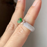 15mm A-Grade Natural Lavender Jadeite Joseon Ring (Apple Green Sakura Flower) No.162663