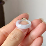 15mm A-Grade Natural Lavender Jadeite Joseon Ring (Apple Green Sakura Flower) No.162663