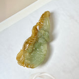 A-Grade Natural Bluish Green Yellow Jadeite Eagle Caught A Fish Pendant No.220301