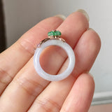 15mm A-Grade Natural Lavender Jadeite Joseon Ring (Apple Green Sakura Flower) No.162663