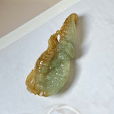 A-Grade Natural Bluish Green Yellow Jadeite Eagle Caught A Fish Pendant No.220301