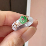 15mm A-Grade Natural Lavender Jadeite Joseon Ring (Apple Green Sakura Flower) No.162663