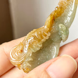 A-Grade Natural Bluish Green Yellow Jadeite Eagle Caught A Fish Pendant No.220301