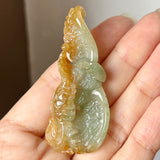 A-Grade Natural Bluish Green Yellow Jadeite Eagle Caught A Fish Pendant No.220301