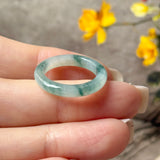 16.6mm A-Grade Natural Floral Jadeite Abacus Ring Band No.162537