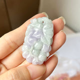 A-Grade Natural Lavender Green Jadeite Grape Vine & Squirrel Pendant No.220152