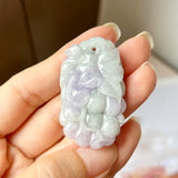 A-Grade Natural Lavender Green Jadeite Grape Vine & Squirrel Pendant No.220152