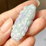 A-Grade Natural Lavender Green Jadeite Grape Vine & Squirrel Pendant No.220152