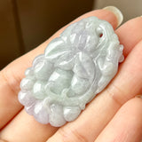 A-Grade Natural Lavender Green Jadeite Grape Vine & Squirrel Pendant No.220152