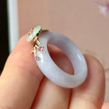 16.8mm A-Grade Natural Lavender Jadeite Joseon Ring (Moss On Snow Sakura Flower) No.162665