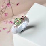 18.1mm A-Grade Natural Lavender Jadeite Joseon Ring (Apple Green Sakura Flower) No.162666