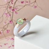 18.1mm A-Grade Natural Lavender Jadeite Joseon Ring (Apple Green Sakura Flower) No.162666
