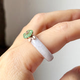18.1mm A-Grade Natural Lavender Jadeite Joseon Ring (Apple Green Sakura Flower) No.162666